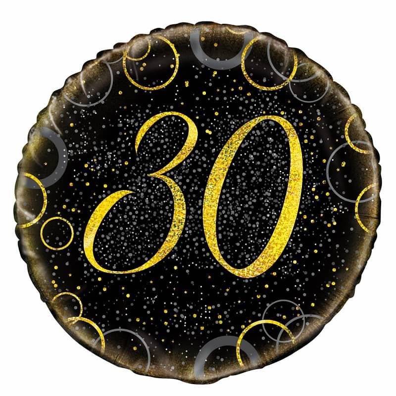 Glitz Black & Gold 30th Birthday "30" Foil Balloon 45cm (18") 55834 - Party Owls