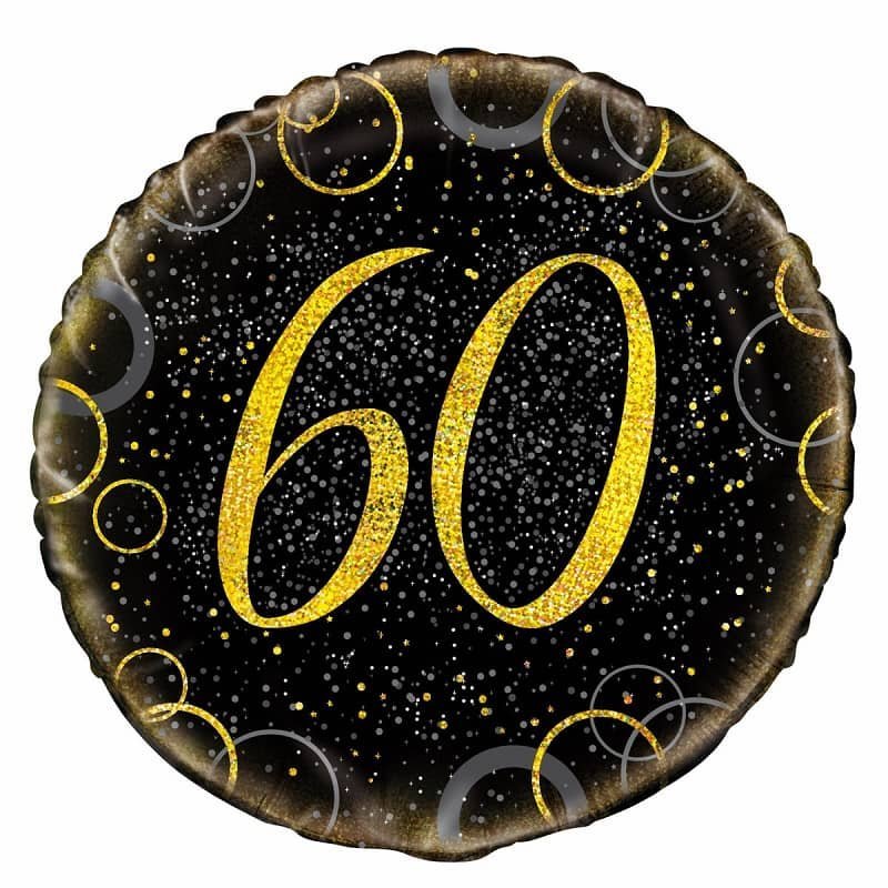 Glitz Black & Gold 60th Birthday "60" Foil Balloon 45cm (18") 55837 - Party Owls