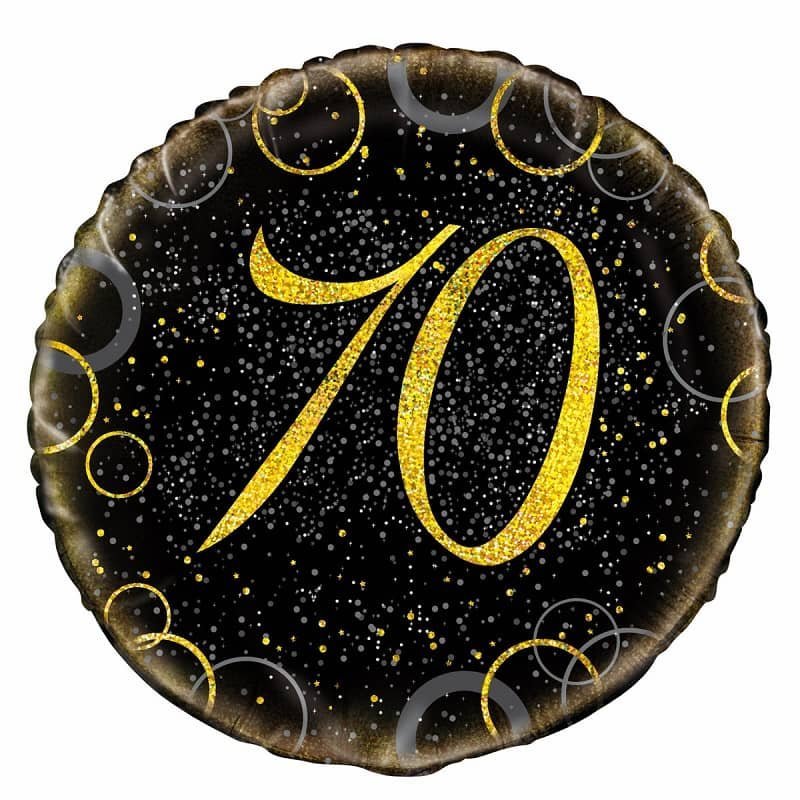 Glitz Black & Gold 70th Birthday "70" Foil Balloon 45cm (18") 55838 - Party Owls