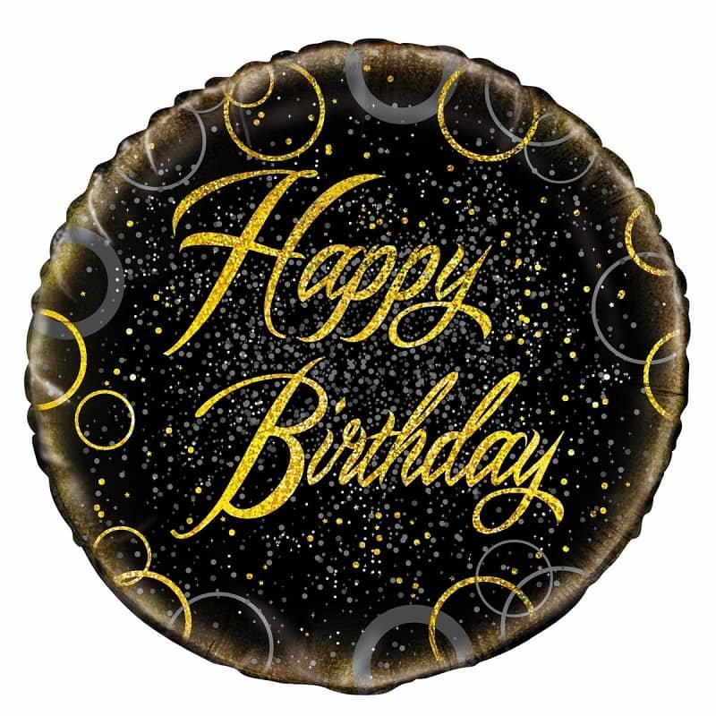 Glitz Black Gold Happy Birthday Foil Balloon 45CM (18") 55829 - Party Owls