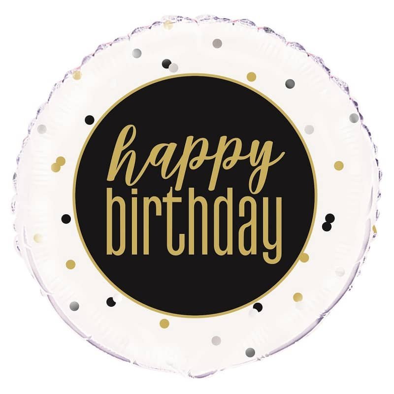 Metallic Black Silver Gold Happy Birthday Foil Balloon 45CM (18") 73197 - Party Owls