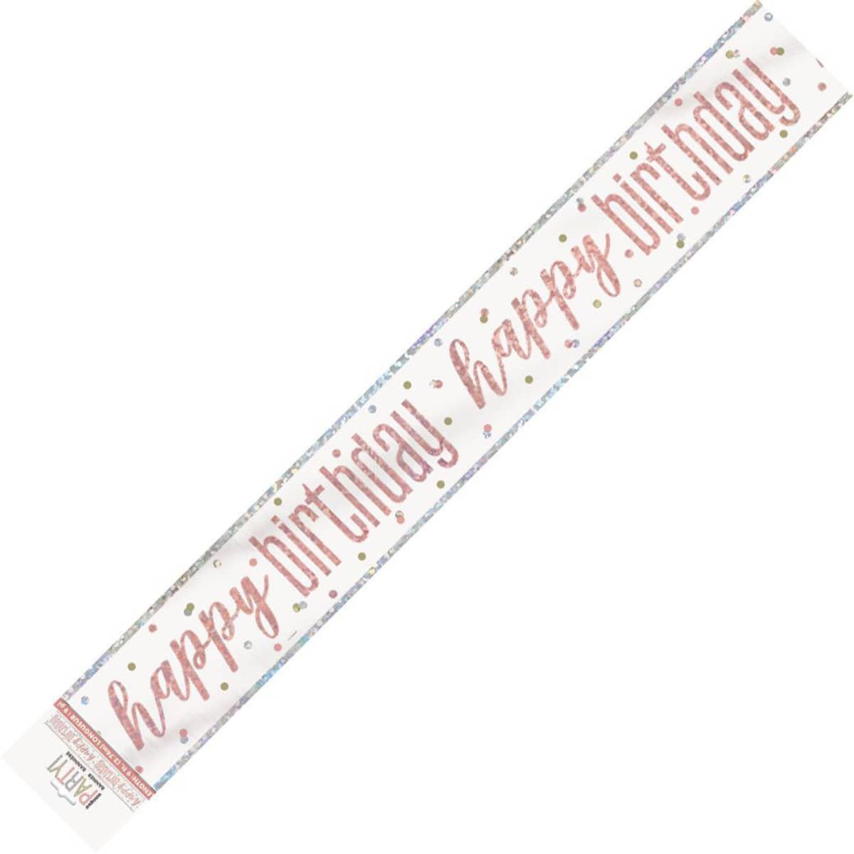 Rose Gold Happy Birthday Prismatic Foil Banner 2.74M (9') 84849 - Party Owls
