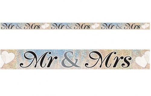 Mr & Mrs Prismatic Foil Banner 3.6M Wedding Engagement  10871 - Party Owls