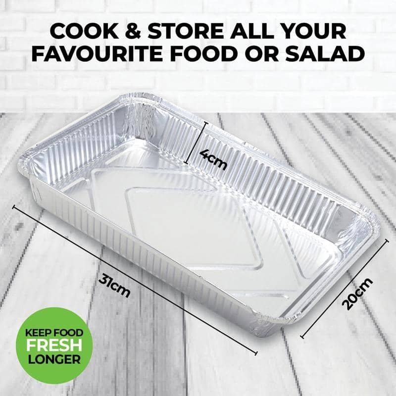 Silver Aluminium Rectangle Foil Trays 31cm x 21cm 3pk 222988 - Party Owls