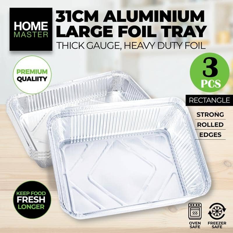 Silver Aluminium Rectangle Foil Trays 31cm x 21cm 3pk 222988 - Party Owls