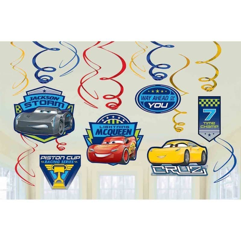 Hanging Swirl Decorations 12pk Disney Cars 670628 - Party Owls