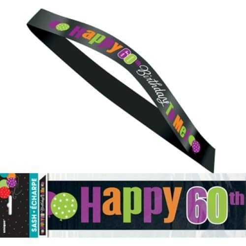 Happy 60th Birthday Black Satin Sash 45873 - Party Owls