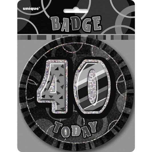 Glitz Black And Silver Jumbo 40th Birthday Badge 15CM (6