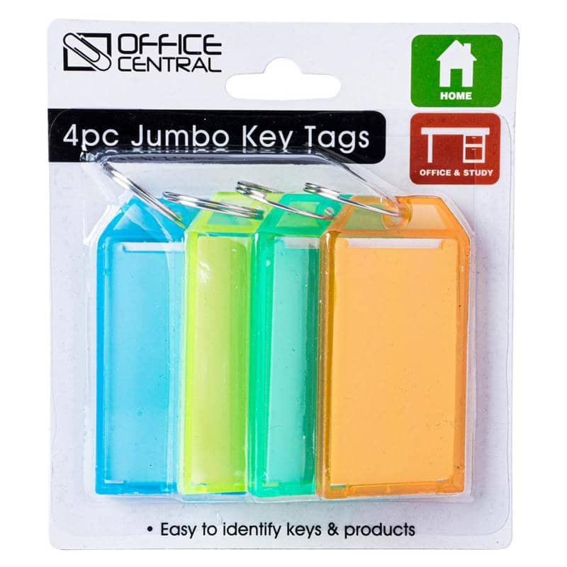 Large Key Tags 4pk 6.5cm x 3.5cm Office & Home - Party Owls