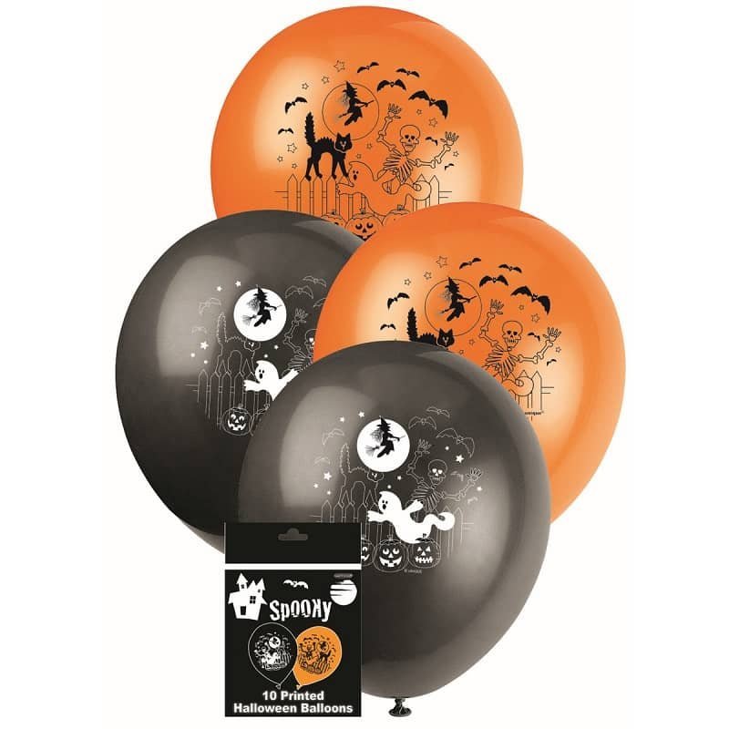 Halloween Black Orange Latex Balloons 25CM (10") 10pk  MH-982 - Party Owls