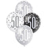 Black Silver White 50th Birthday Latex Balloons 30cm (12") 6pk 83387 - Party Owls