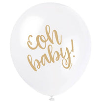 Oh Baby Gold Printed Latex Balloons 30cm (12") 8pk - Party Owls