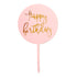 Light Pink & Gold Happy Birthday Round Cake Topper - Party Owls
