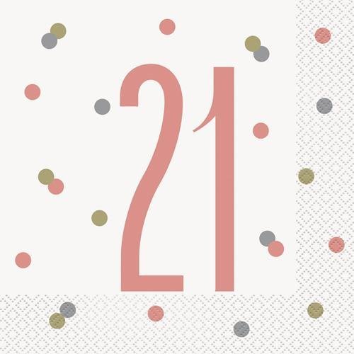 Rose Gold 21st Birthday Lunch Napkins 16pk 84881 - Party Owls