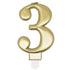 Metallic Gold Numeral Candle "3" With Holder - Party Owls