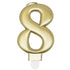 Metallic Gold Numeral Candle "8" With Holder - Party Owls