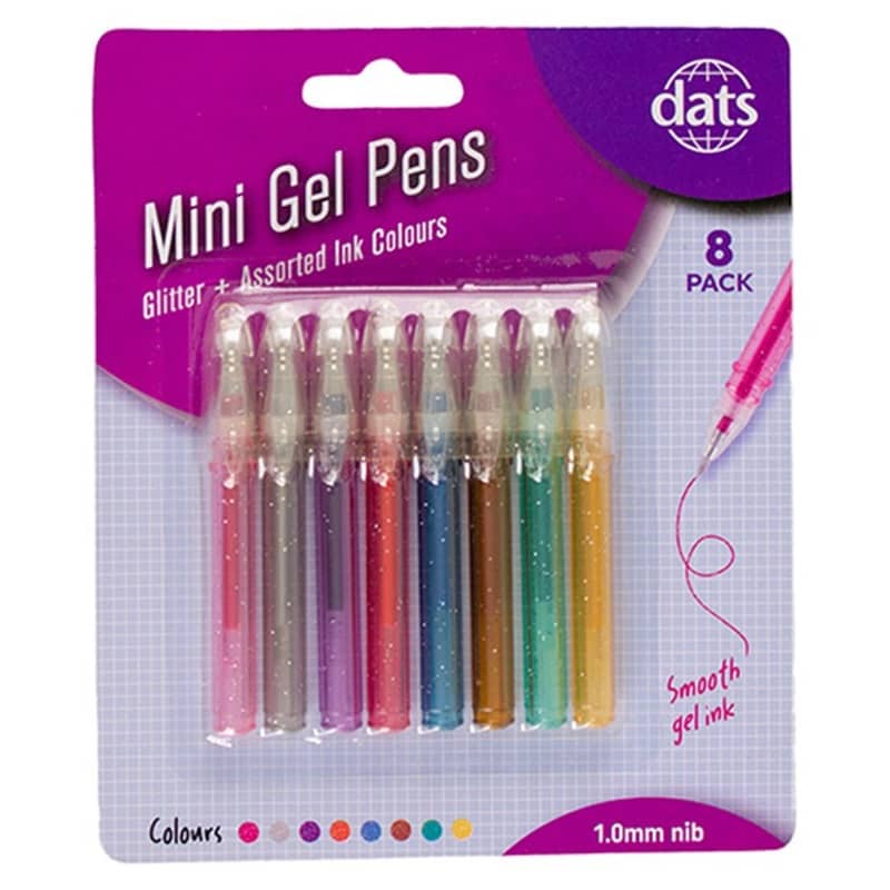 Mini Glitter Gel Pens 8pk Mixed Ink Colours Party Owls