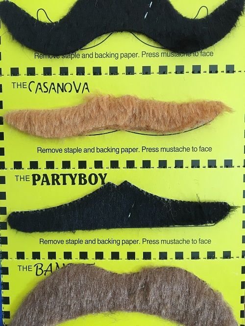 Multi - Colour Fake Moustaches Set 12pcs Self - Adhesive - Party Owls