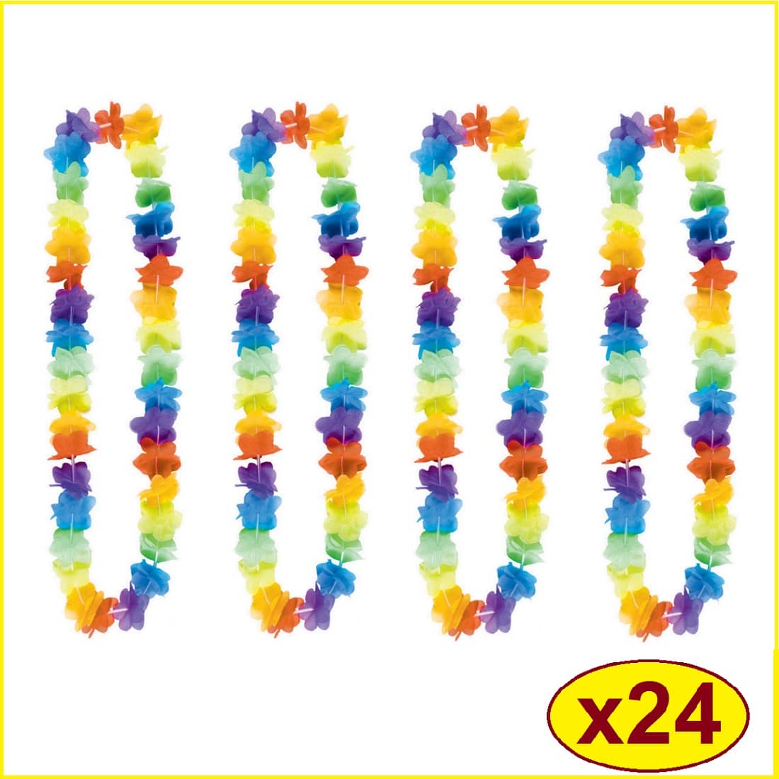 Multi-coloured Hawaiian Rainbow Flower Leis 24pk - Party Owls