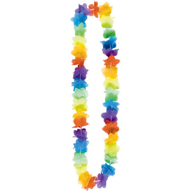Multi-coloured Hawaiian Rainbow Flower Leis 24pk - Party Owls