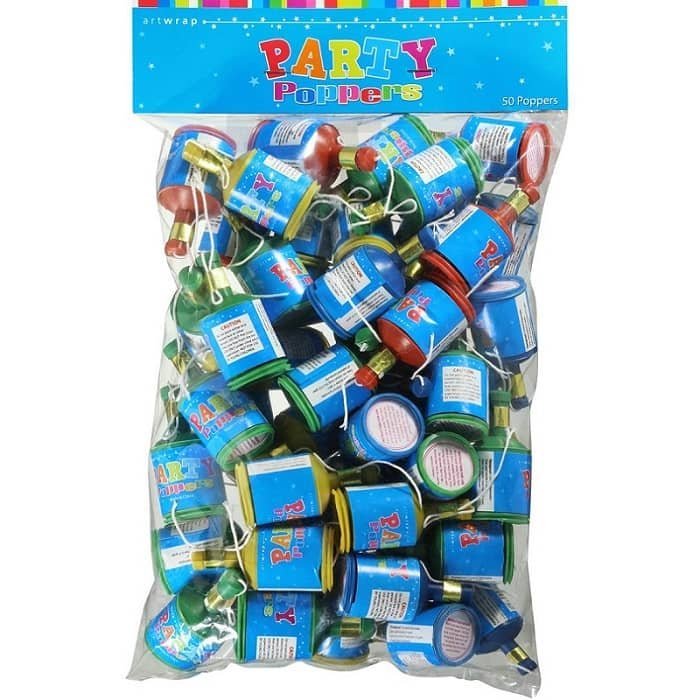 Party Poppers 50pk Birthday Party Favour Party Games E964 - Party Owls