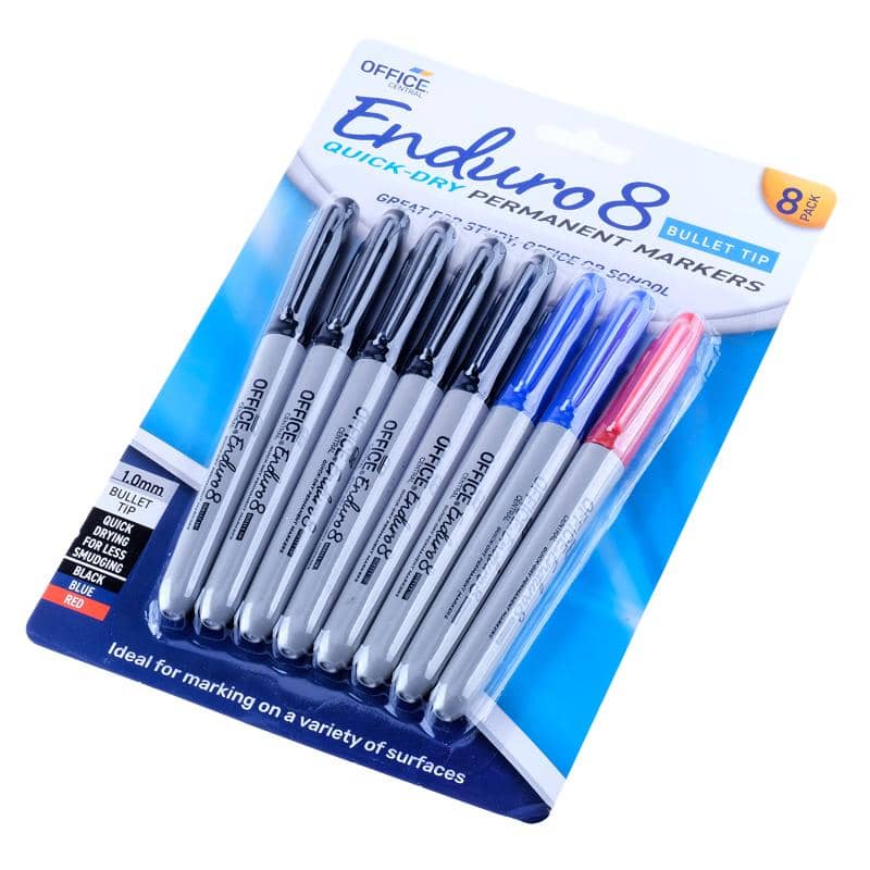 Permanent Markers 8pk Black Blue Red Bullet Tips - Party Owls