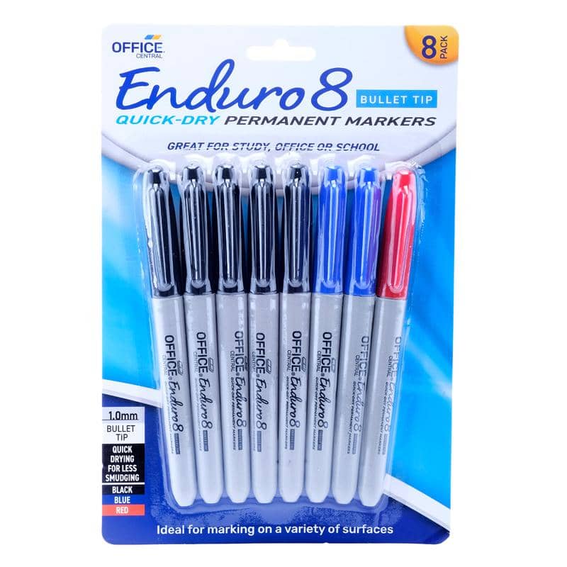 Permanent Markers 8pk Black Blue Red Bullet Tips - Party Owls