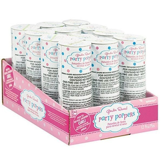 Gender Reveal Pink Confetti Poppers 12pk - Party Owls
