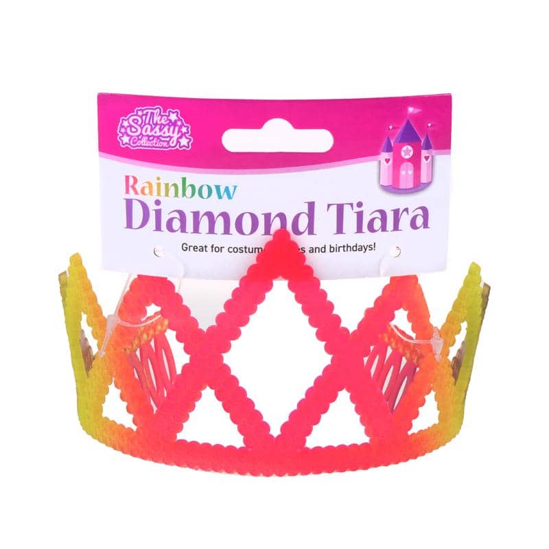 Princess Diamond Plastic Tiara 1pc Rainbow Coloured - Party Owls