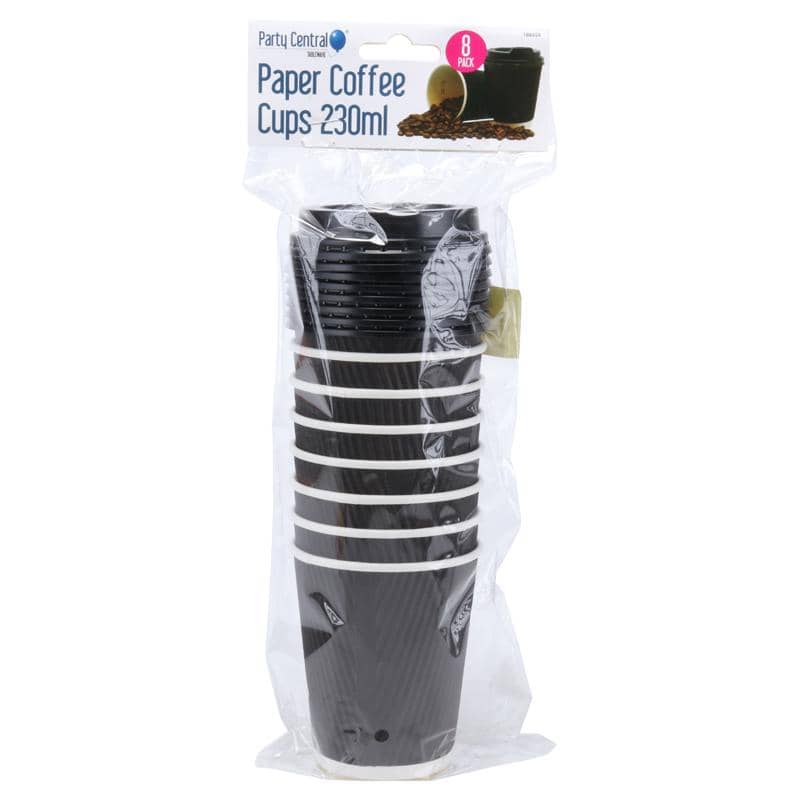 Regular Coffee Cups 230ml (8oz) 8pk With Lids - Party Owls