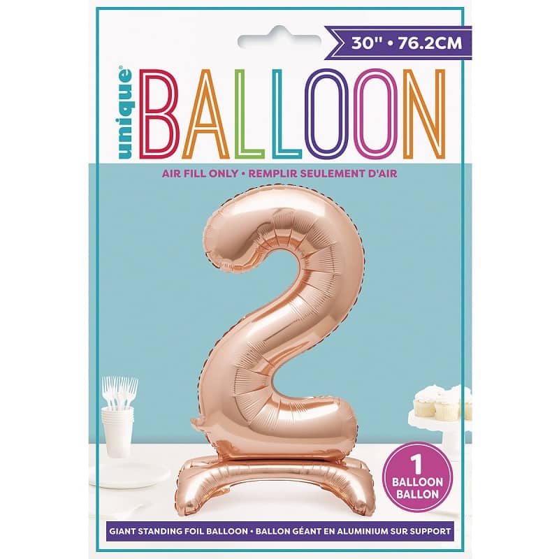 Rose Gold "2" Giant Standing Numeral Foil Balloon 76cm (30") Air Filled Only - Party Owls