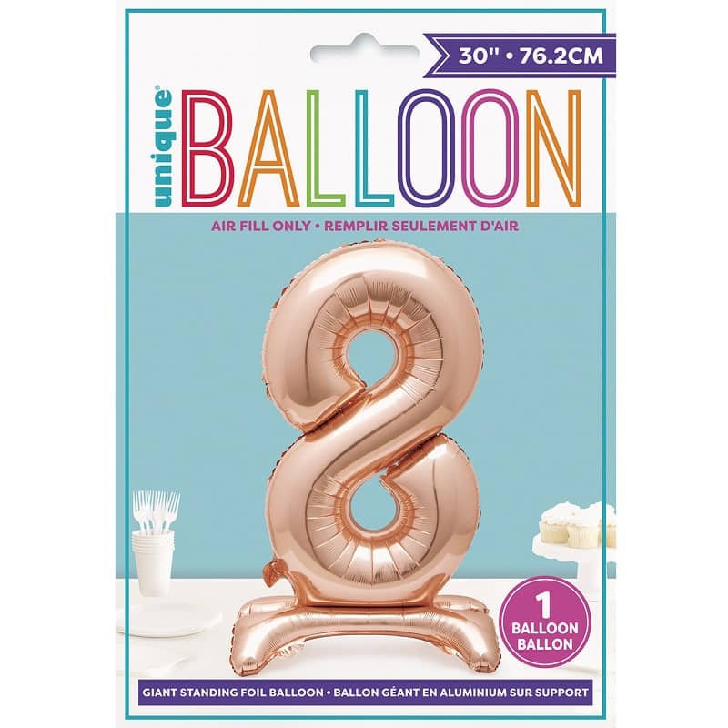 Rose Gold "8" Giant Standing Numeral Foil Balloon 76cm (30") Air Filled Only - Party Owls