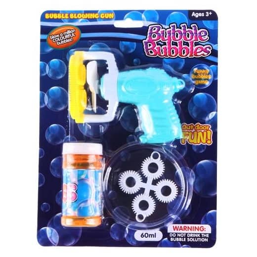 Small Blue Bubble Blowing Gun (2 Covers) With 60ml Bubble Solution - Party Owls