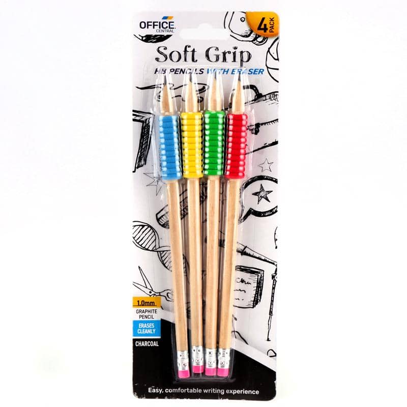 Soft Grip HB Pencils With Eraser 18CM 4pk - Party Owls