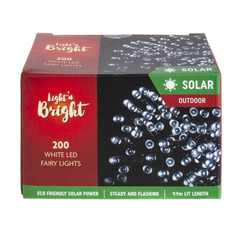 Solar 200 White LED Fairy Lights 9.9M Lit Length - Party Owls