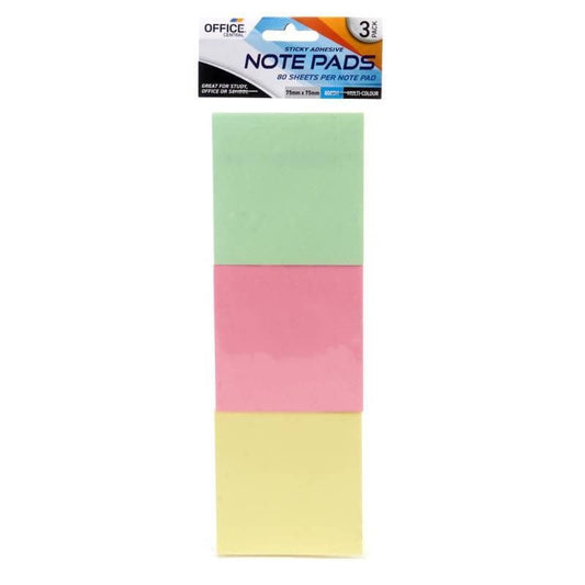 Sticky Notes 75mm 3pk (240 Sheets) Green Pink Yellow Colours Pads ...