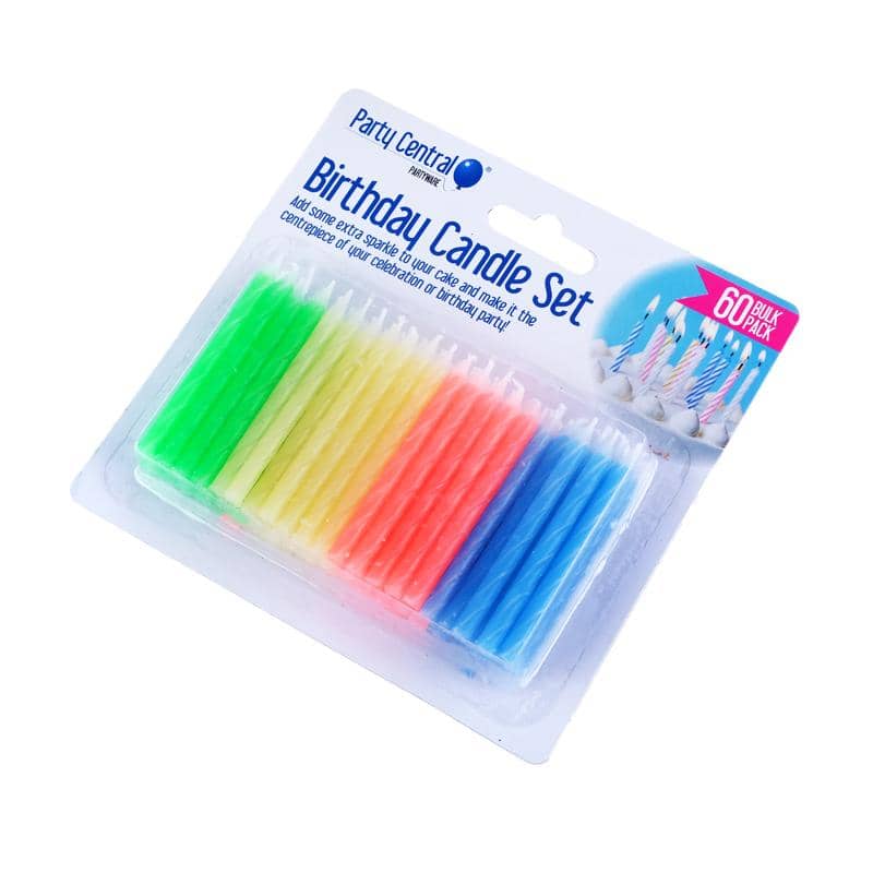 Stripe Candles 6cm 60pk Assorted Colours - Party Owls