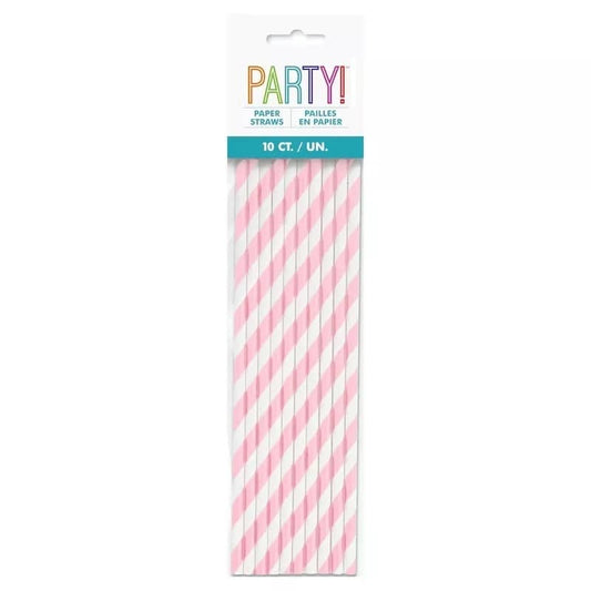 Stripes Lovely Pink Paper Straws 20pk - Party Owls