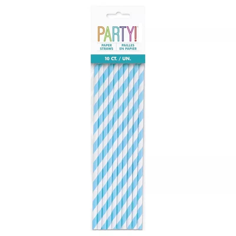 Stripes Powder Blue Paper Straws 20pk - Party Owls