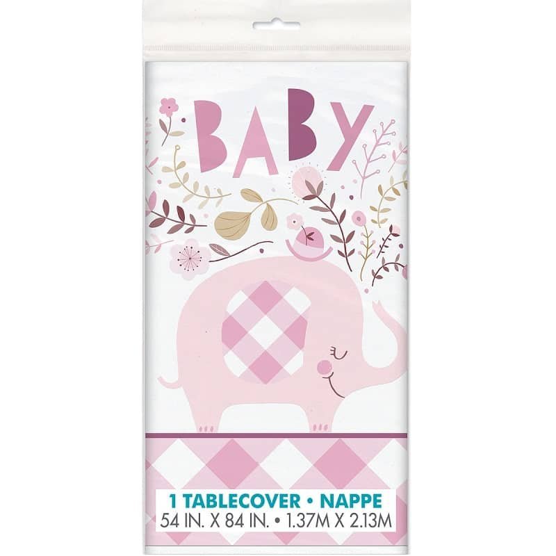 Floral Elephants Baby Shower Pink Table Cover Tablecloth 78373 - Party Owls
