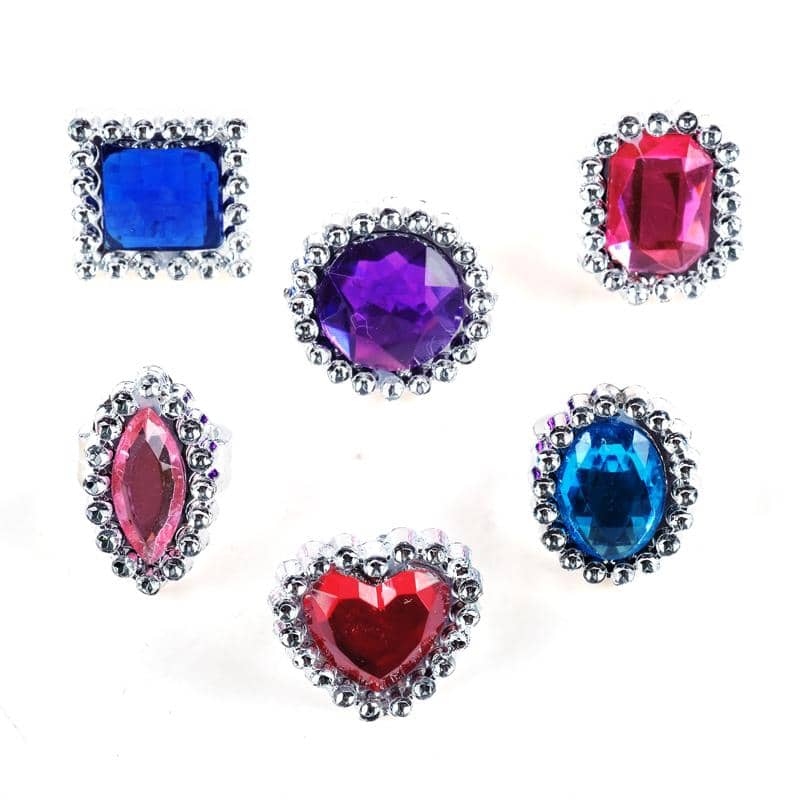 Toy Jewel Rings 6pk Plastic Assorted Party Favour - Party Owls