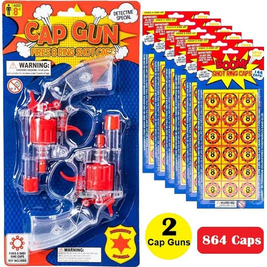 Toy Revolvers 2 Cap Guns & 864 PCE Shot Ring Caps - Party Owls
