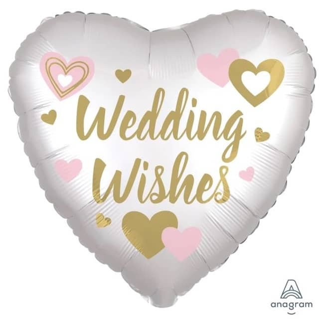 Wedding Wishes Satin Foil Balloon 45CM (18") Heart Shape - Party Owls