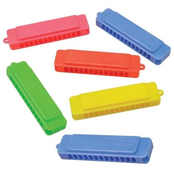 Neon Coloured Harmonica Shape Whistles 6pk Party Favours E3709 - Party Owls