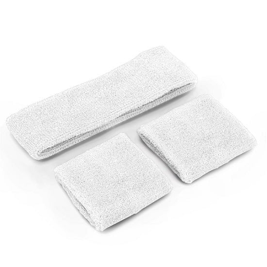 White 80'S Cotton Wristbands Headband Sweatbands Set 14900-02 - Party Owls