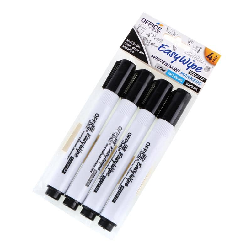 Whiteboard Markers 4pk Black Ink Colour Bullet Tips - Party Owls