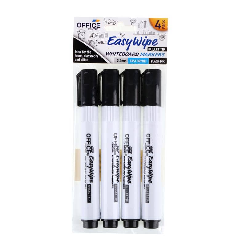 Whiteboard Markers 4pk Black Ink Colour Bullet Tips - Party Owls