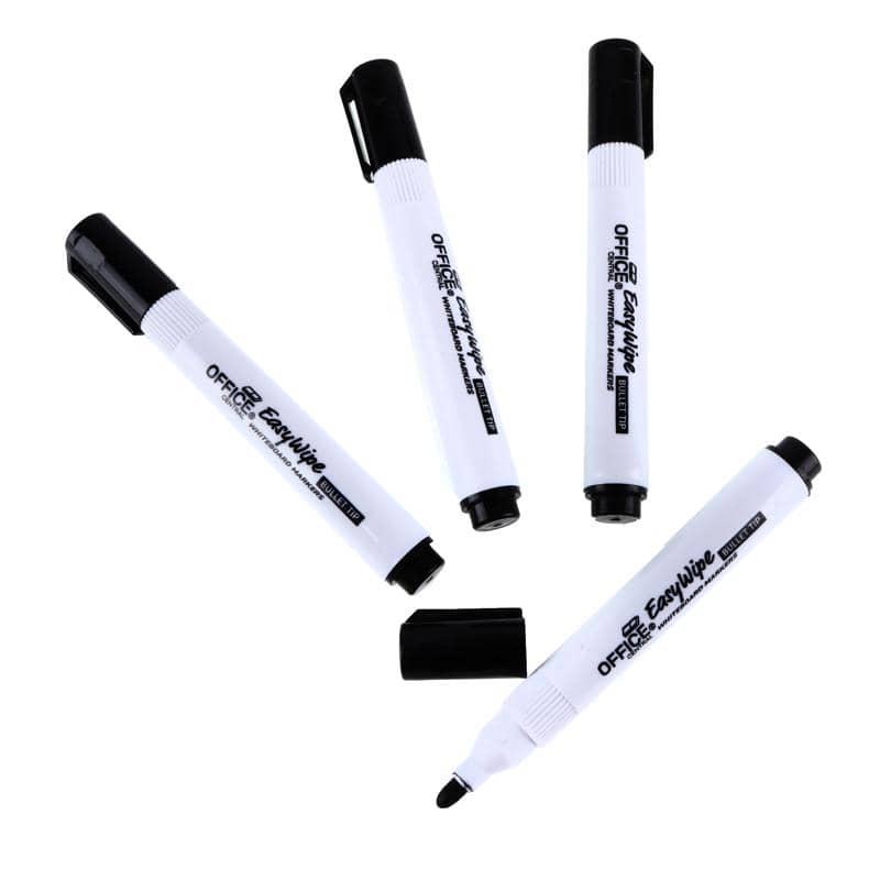 Whiteboard Markers 4pk Black Ink Colour Bullet Tips - Party Owls