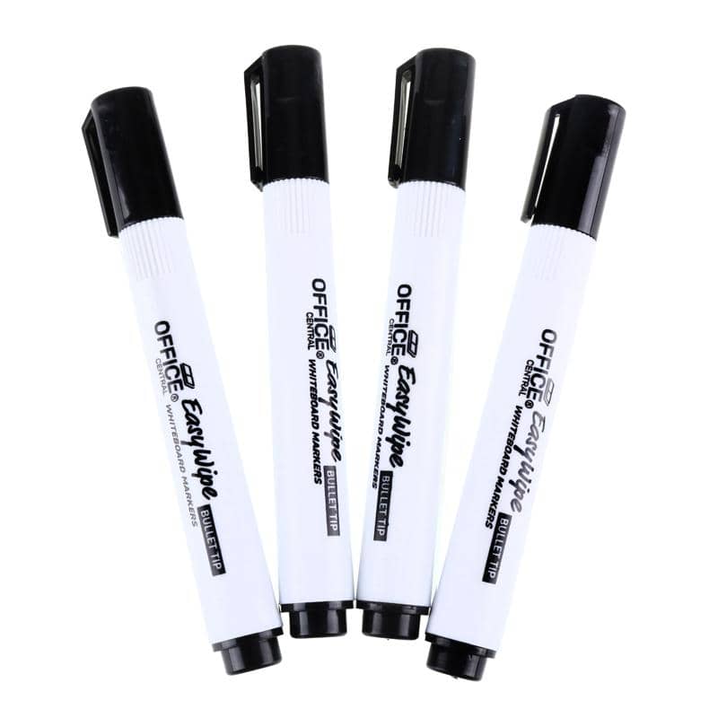 Whiteboard Markers 4pk Black Ink Colour Bullet Tips - Party Owls